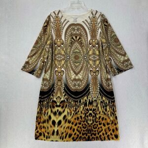 Chicos‎ Natalie Dress Sheath Stretch Black Leopard Gold Chain Size XL Regency